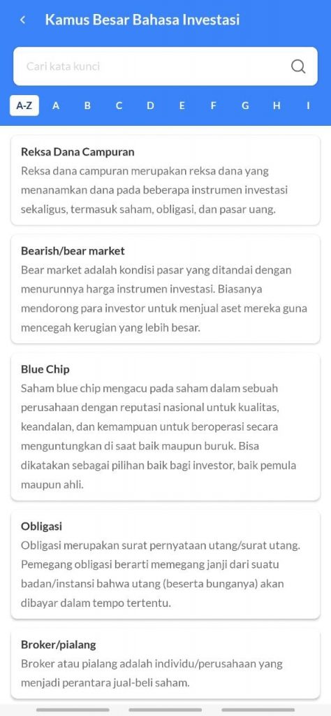 kamus besar bahasa investasi di aplikasi ajaib